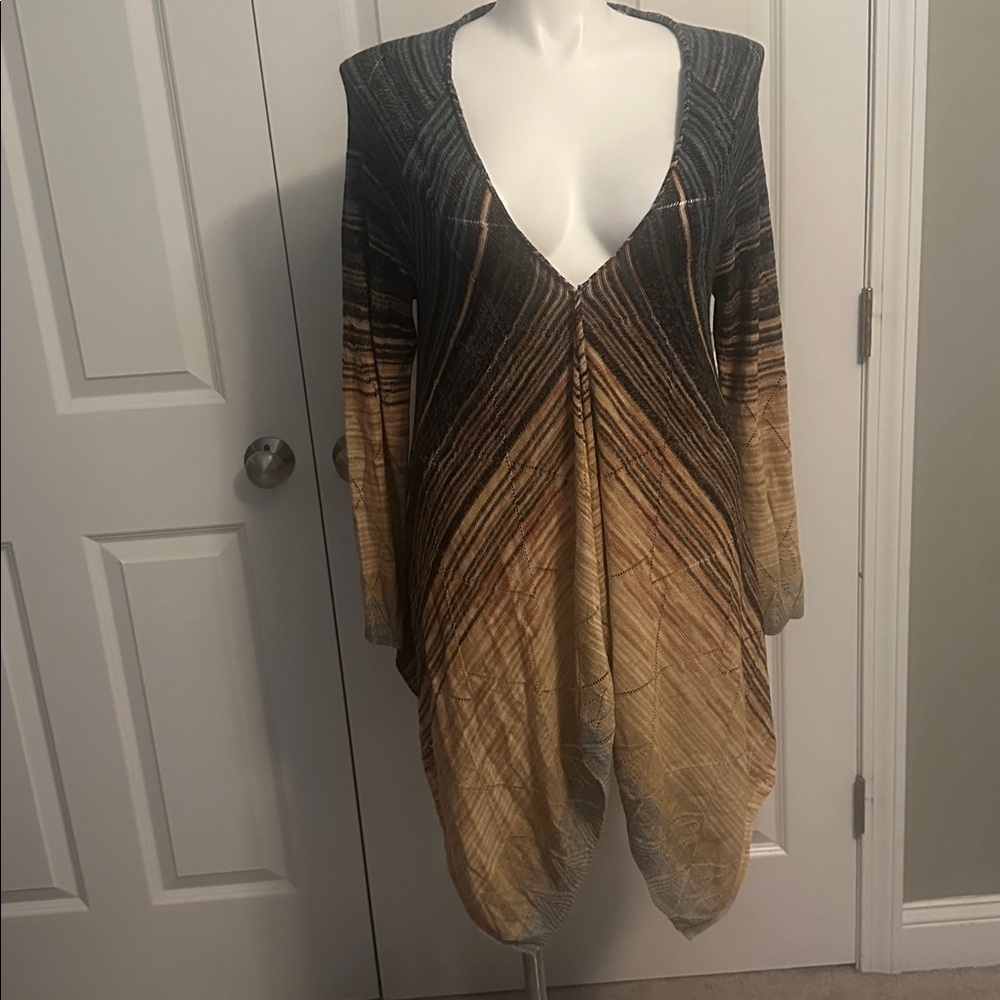 Nic + Zoe Striped Tan Cardigan Sweater Size L